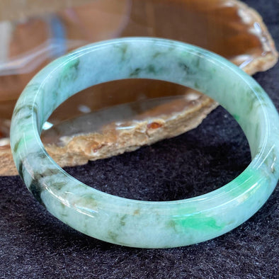 Type A Green Tiger Stripe Piao Hua Jadeite Bangle 52.65g inner diameter 58.3mm Thickness 13.8 by 7.3mm - Huangs Jadeite and Jewelry Pte Ltd