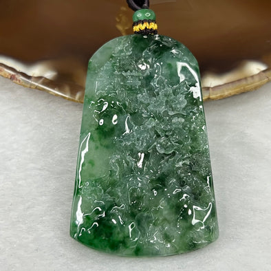 Grand Master Certified Type A Semi Icy Green Piao Hua Jade Jadeite Shan Shui Pendant 39.20g 60.5 by 37.7 by 6.6 mm - Huangs Jadeite and Jewelry Pte Ltd