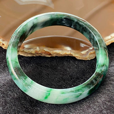Type A 3 Greens (Faint, Dark, Spicy) Jadeite Bangle 57.86g Inner Dia 59.6mm Thickness 12.5 by 7.4mm - Huangs Jadeite and Jewelry Pte Ltd