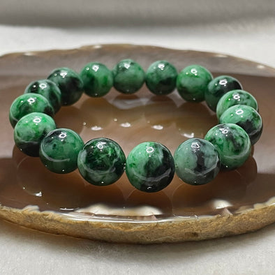 Type A Spicy Green Jade Jadeite Beads Feng Shui Health Bracelet 70.38g 14.1mm/bead 16 beads - Huangs Jadeite and Jewelry Pte Ltd