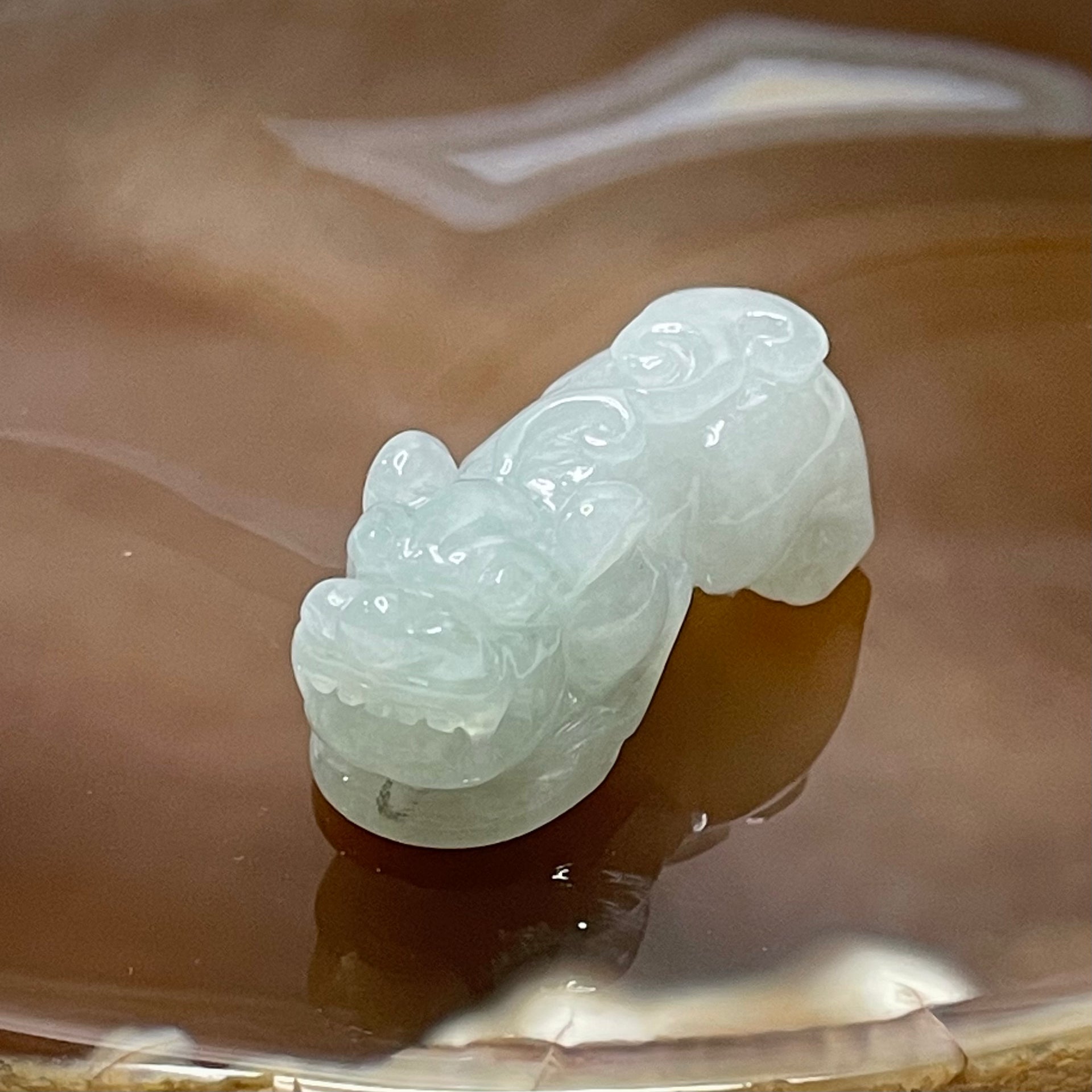 Type A Faint Green Jade Jadeite Pixiu Charm - 13.47g 35.7 by 14.2 by 14.4mm - Huangs Jadeite and Jewelry Pte Ltd