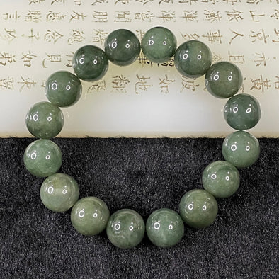 Type A Dark Green Jade Jadeite Bracelet - 60.14g 13.4mm/bead 16 beads - Huangs Jadeite and Jewelry Pte Ltd