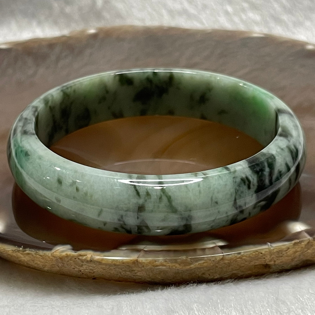 Type A Oily Green & Light Green Jade Jadeite Bangle - 53.18g Inner Diameter 58.3mm Thickness 13.8 by 7.1mm - Huangs Jadeite and Jewelry Pte Ltd