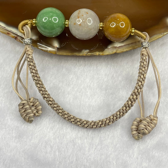 Type A Green, Yellow and Lavender Jade Jadeite Beads Handmade Adjustable Bracelet - 22.96g 16.4mm/Bead 3 Beads - Huangs Jadeite and Jewelry Pte Ltd