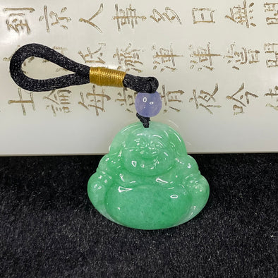 Type A Spicy Full Green Milo Buddha Jade Jadeite Pendant - 7.22g 26.6 by 28.6 by 5.4mm - Huangs Jadeite and Jewelry Pte Ltd