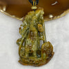 Grand Master Certified Type A Intense Yellow Guan Gong Pendant with Wooden Stand - 57.27g 78.4 by 47.9 by 13.4mm - Huangs Jadeite and Jewelry Pte Ltd
