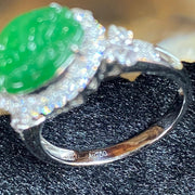 Type A Burmese Jade Jadeite Pixiu Head 18k white gold & diamonds - 4.17g pixiu head 9.0 by 11.0 by 2.0mm inner diameter 17.4mm US7 HK15 - Huangs Jadeite and Jewelry Pte Ltd