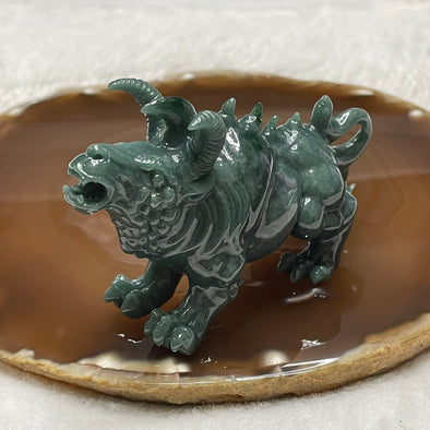 Rare Carving Type A Blueish Green Jade Jadeite 3 Horned Ox Display 110.97g 82.0 by 50.2 by 28.8mm - Huangs Jadeite and Jewelry Pte Ltd