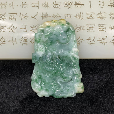 Type A Spicy Green Dragon Jade Jadeite Pendant - 34.06g 59.5 by 39.3 by 8.2mm - Huangs Jadeite and Jewelry Pte Ltd