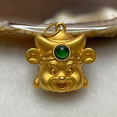 Type A Jade Jadeite 18K Yellow Gold God Of Fortune Cai Sheng Ye - 0.90g 18.9 by 19.5 by 10.6mm - Huangs Jadeite and Jewelry Pte Ltd