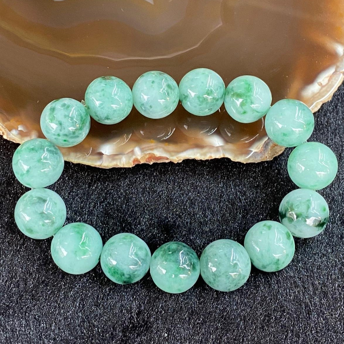 Type A Burmese Piao Hua Jade jadeite bracelet 72.13g 14mm 15 beads - Huangs Jadeite and Jewelry Pte Ltd