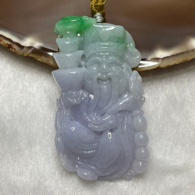 Type A Faint Lavender & Green Jade Jadeite Tu Di Gong with Gold Ingot & Ruyi Scepter Necklace - 40.24g 57.6 by 32.4 by 12.2mm - Huangs Jadeite and Jewelry Pte Ltd