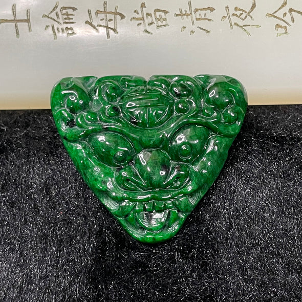 Type A Old Mine Spicy Green Dragon Head Jadeite Jade Pendant - 15.03g 33.0 by 34.4 by 9.9mm - Huangs Jadeite and Jewelry Pte Ltd
