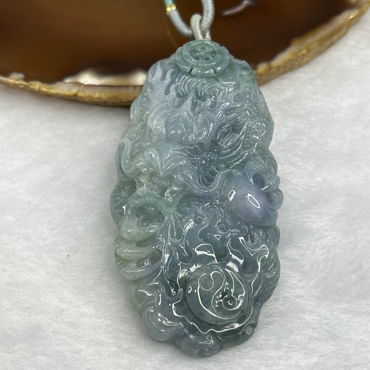 Type A Green and Lavender Dragon Jade Jadeite Pendant 68.90g 73.5 by 37.3 by 14.5 mm - Huangs Jadeite and Jewelry Pte Ltd