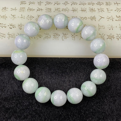 Type A Jade Jadeite Green with Green Patches - 74.43g 14mm/bead 16 beads - Huangs Jadeite and Jewelry Pte Ltd