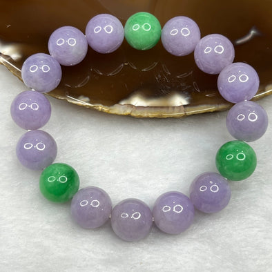 RARE High End Type A Lavender and Apple Green Jadeite Bracelet 58.32g 12.9mm 16 Beads - Huangs Jadeite and Jewelry Pte Ltd