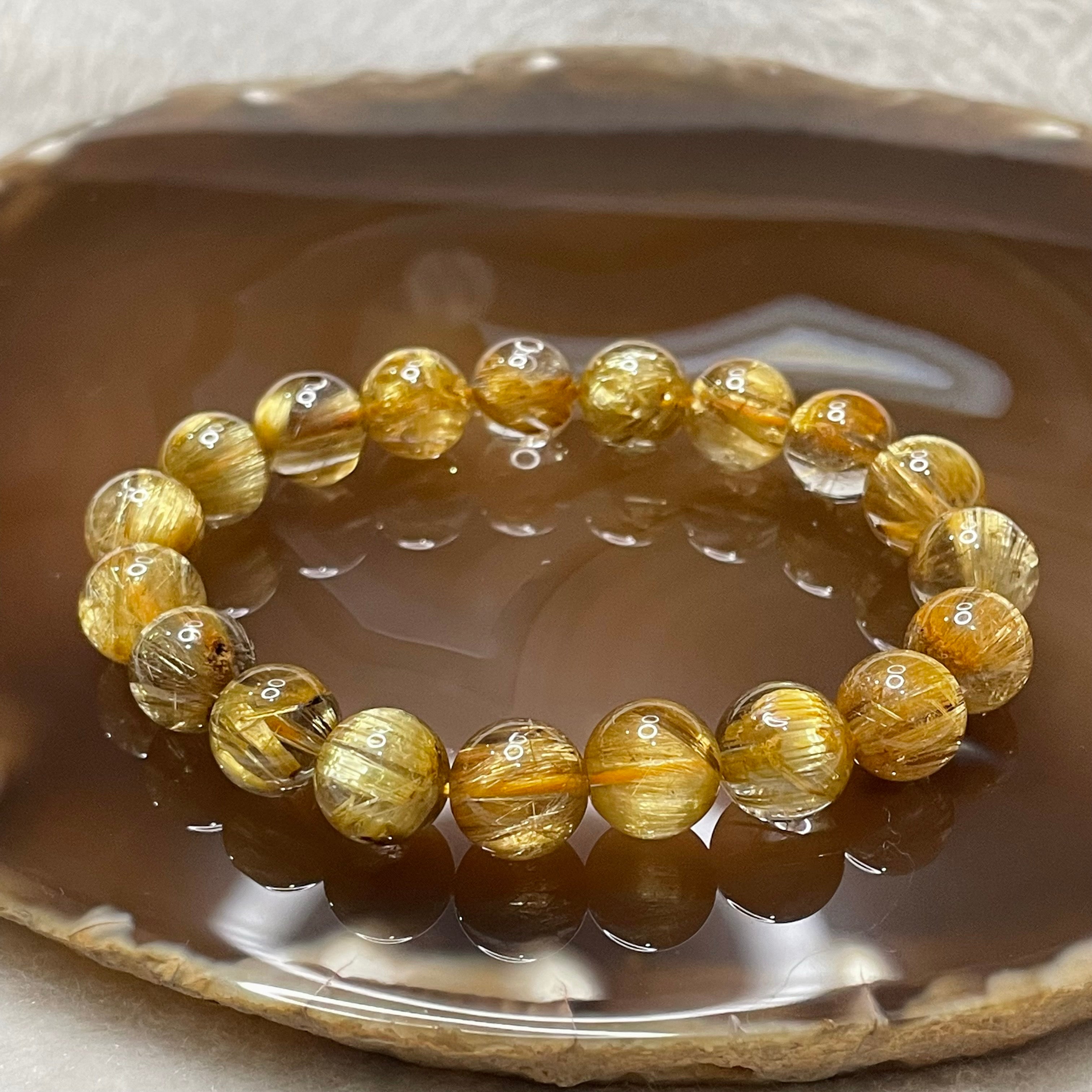 Flashy Golden Rutilated Quartz Bracelet 12mm Translucent Crystal Beads