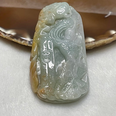 Type A Yellow & Green Jade Jadeite Sun Wu Kong Powerful Feng Shui Pendant 64.44g 79.6 by 40.2 by 10.8mm - Huangs Jadeite and Jewelry Pte Ltd