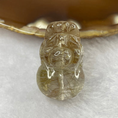 Natural Golden Rutilated Quartz Pixiu Charm for Wealth and Protection - 15.18g 32.2 by 19.4 by 16.0mm - Huangs Jadeite and Jewelry Pte Ltd