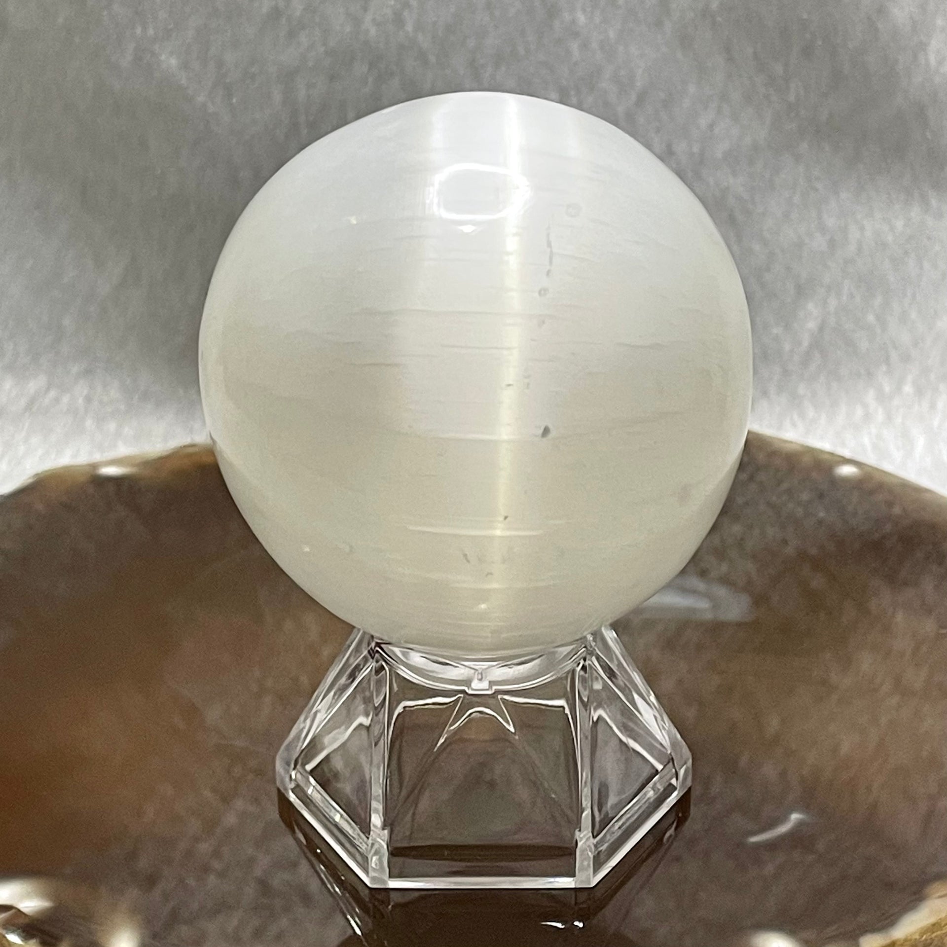 Natural Cat Eye Crystal Ball Display - 240.0g 79.8 by 79.8 by 103.5mm - Huangs Jadeite and Jewelry Pte Ltd