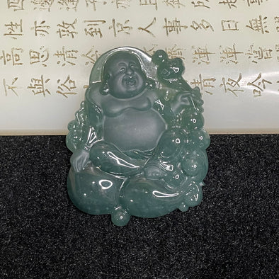 Type A Icy Blueish Green Milo Buddha & Hulu 24.05g 52.7 by 45.7 by 5.6mm - Huangs Jadeite and Jewelry Pte Ltd