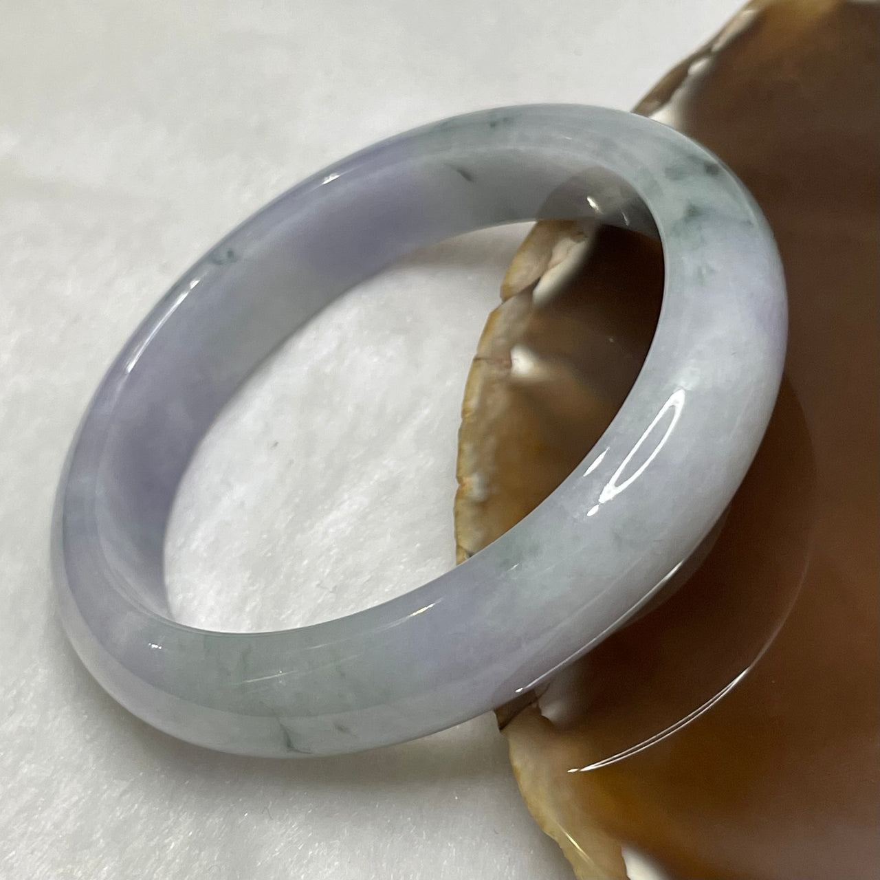 Type A Semi Icy Lavender & Green Icy Piao Hua Jade Jadeite Bangle - 44.19g Inner Diameter 55.5mm Thickness 11.8 by 7.6mm - Huangs Jadeite and Jewelry Pte Ltd