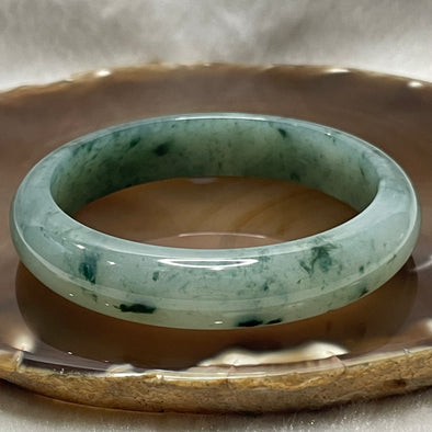 Type A High Quality Semi Icy Light Green with Piao Hua Jade Jadeite Bangle - 55.12g Inner Diameter 57.4mm Thickness 12.9 by 7.9mm - Huangs Jadeite and Jewelry Pte Ltd