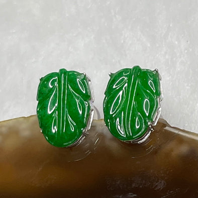 Type A Spicy Green Jade Jadeite Leaf Earrings 1.45g 11.0 by 7.9 by 3.3mm - Huangs Jadeite and Jewelry Pte Ltd
