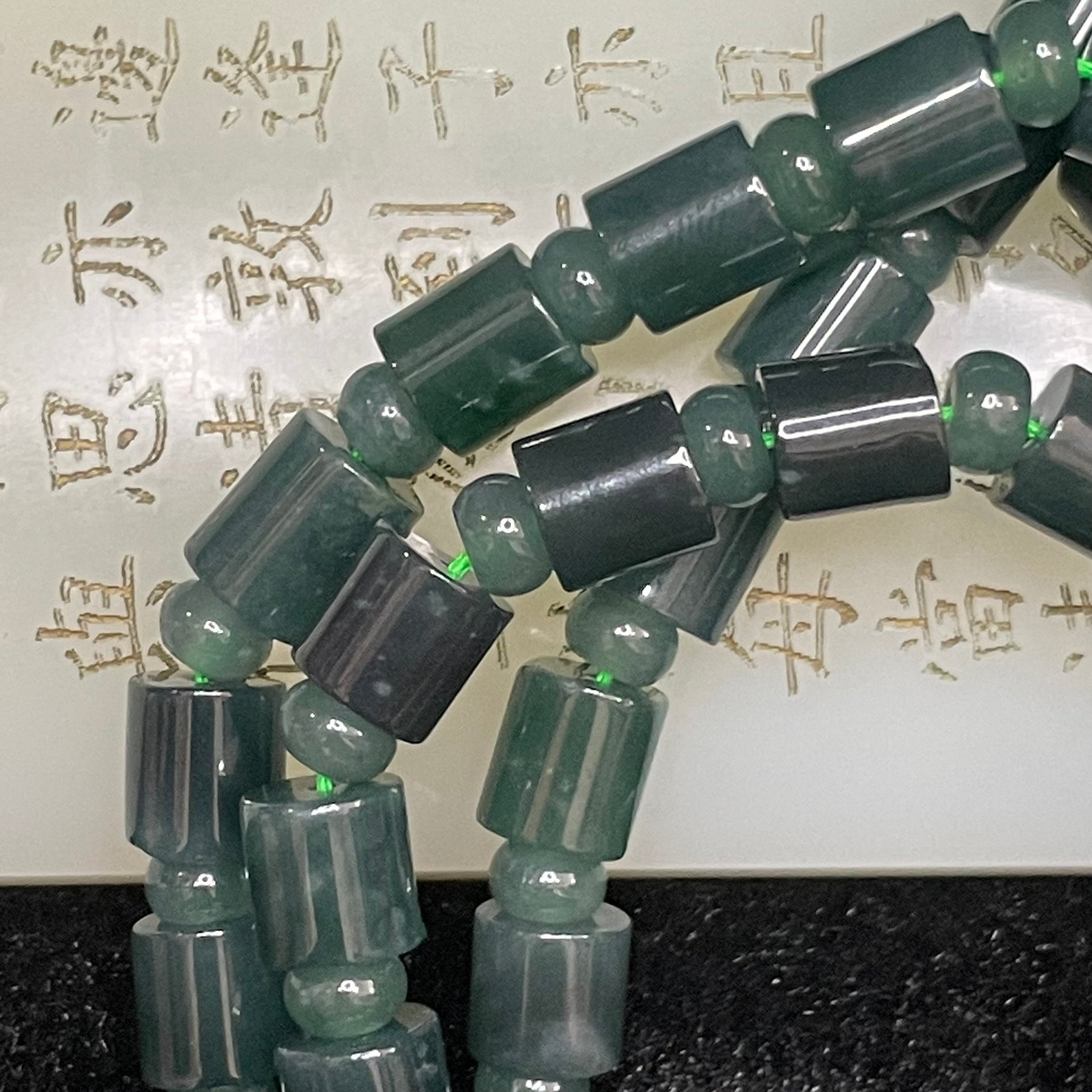 Type A Icy Blueish Green Barrel Jade Jadeite Necklace - 90.92g 7.6mm/piece 61 pieces - Huangs Jadeite and Jewelry Pte Ltd