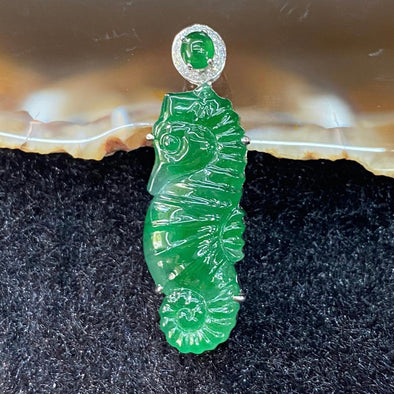 Type A Burmese Icy Jade Jadeite Seahorse with 18k gold & diamonds - 4.34g 35.5 by 11.5 by 7.2mm - Huangs Jadeite and Jewelry Pte Ltd