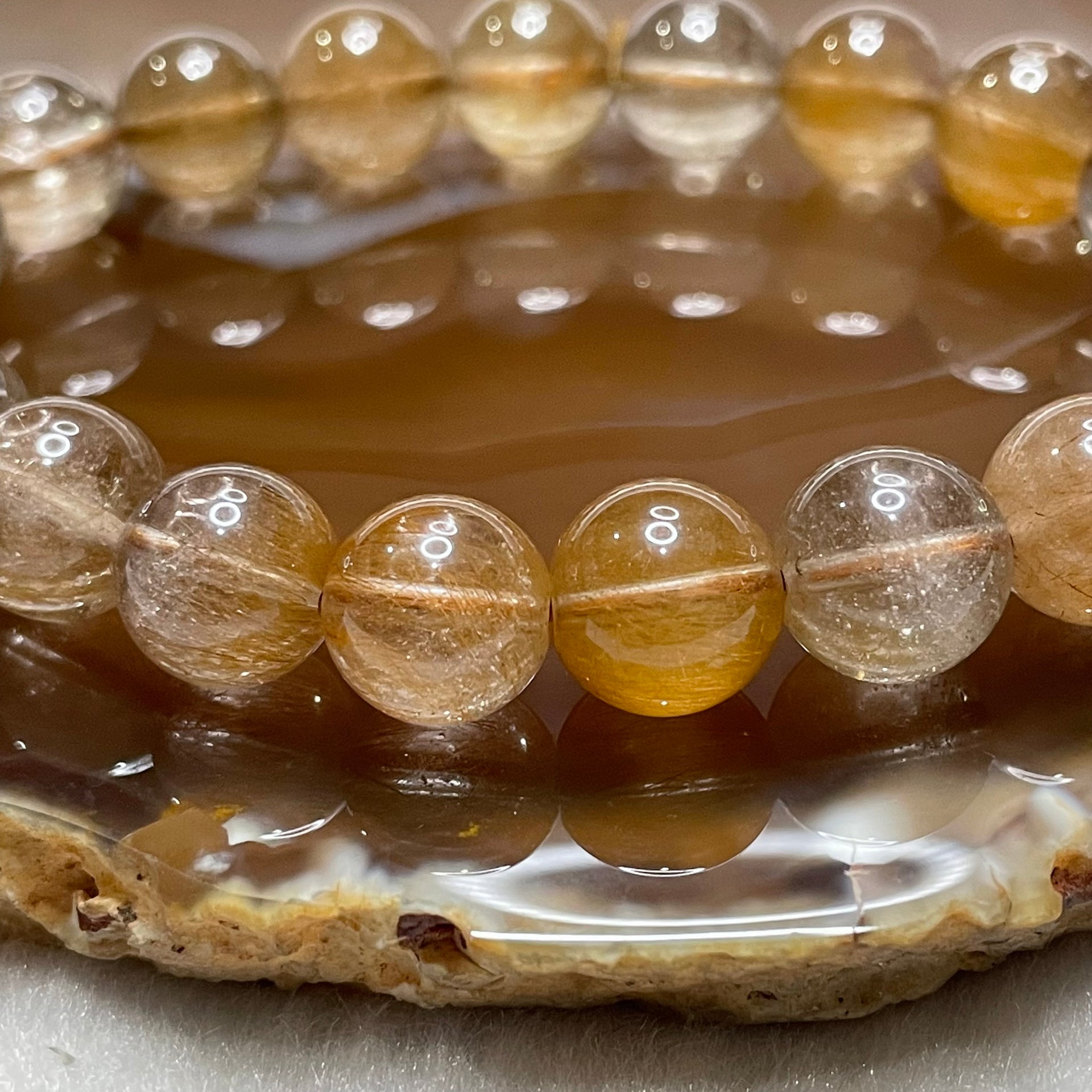 Natural Copper Rutilated Quartz 銅髮晶 33.14g 11.3mm/bead 19 beads - Huangs Jadeite and Jewelry Pte Ltd