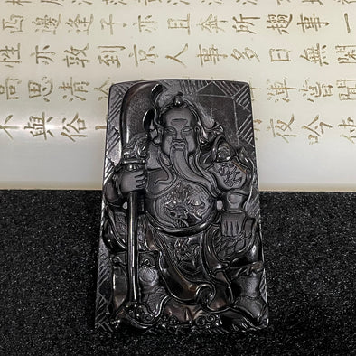 Type A Black Jade Jadeite Guan Gong 34.97g 60.2 by 39.8 by 9.6mm - Huangs Jadeite and Jewelry Pte Ltd