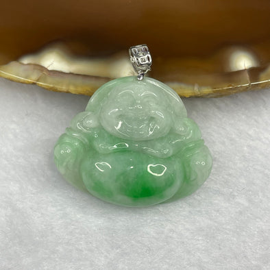 Type A Spicy Green Piao Hua Jade Jadeite Milo Buddha with 18K Gold Clasp -  5.87g 23.1 by 28.1 by 6.5mm - Huangs Jadeite and Jewelry Pte Ltd