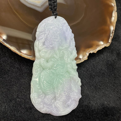 Type A Lavender & Green Jade Jadeite Ganesha & Dragon 象头神 Pendant God of Fortune - 73.78g 90.0 by 48.3 by 11.2mm - Huangs Jadeite and Jewelry Pte Ltd