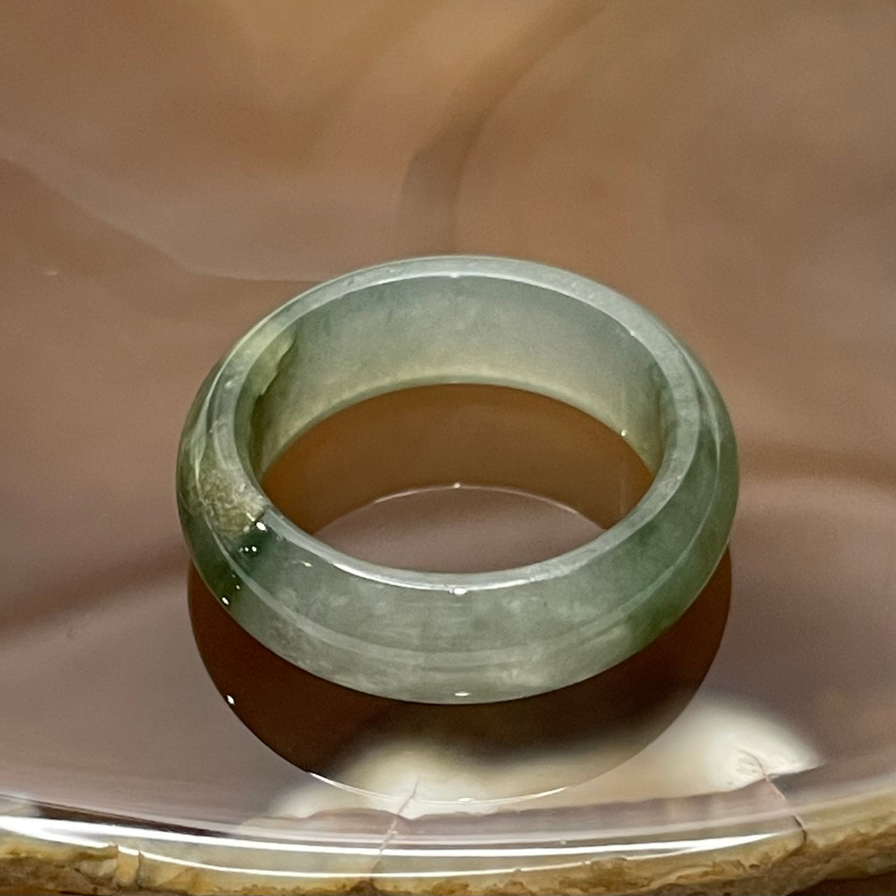 Type A Semi Icy Green Piao Hua Jade Jadeite Ring - 4.34g US 8 HK 18 Thickness 6.8 by 3.7mm Inner Diameter 18.2mm - Huangs Jadeite and Jewelry Pte Ltd