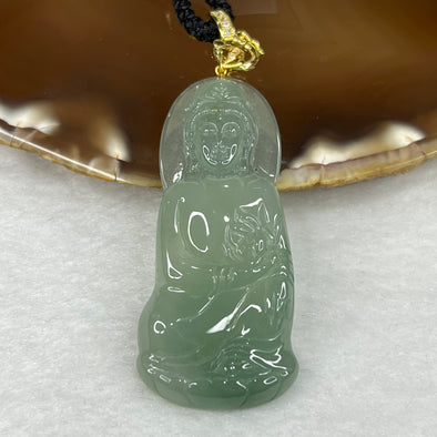 Grand Master Certified ICY Type A Green Jade Jadeite Guan Yin Pendant with 18K Gold Clasp14.07g 52.3 by 24.3 by 5.8 mm - Huangs Jadeite and Jewelry Pte Ltd