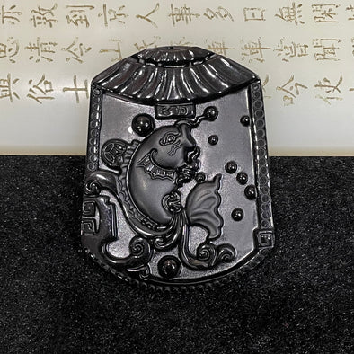Type A Black Jade Jadeite The Legend of the Dragon Carp 21.13g 55.9 by 43.6 by 6.3mm - Huangs Jadeite and Jewelry Pte Ltd