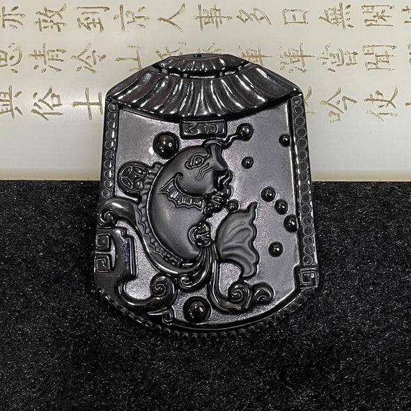 Type A Black Jade Jadeite The Legend of the Dragon Carp 21.13g 55.9 by 43.6 by 6.3mm - Huangs Jadeite and Jewelry Pte Ltd