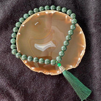 Type A High Grade Old Mine Dark Green Oily Green 32 Beads Jadeite Handplay Bracelet 142.93g 13.7mm Bead - Huangs Jadeite and Jewelry Pte Ltd