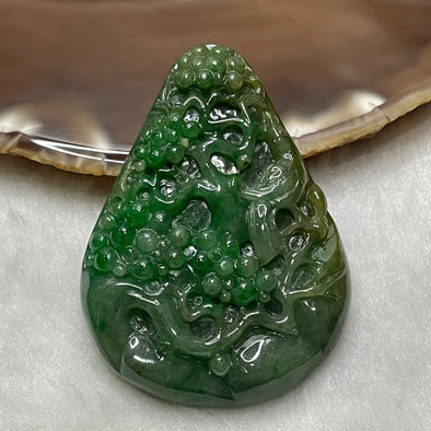 Type A Green & Brownish Yellow Magpies & Plums 喜上眉梢 Jade Jadeite Pendant - 48.94g 59.7 by 43.6 by 12.0mm - Huangs Jadeite and Jewelry Pte Ltd