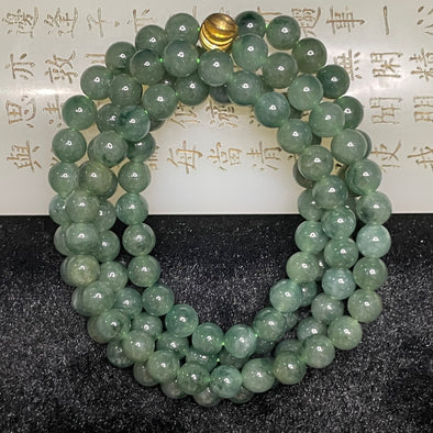 Type A Burmese Icy Dark Green Jade Jadeite Necklace - 65.09g 6.9mm/bead 108 beads - Huangs Jadeite and Jewelry Pte Ltd