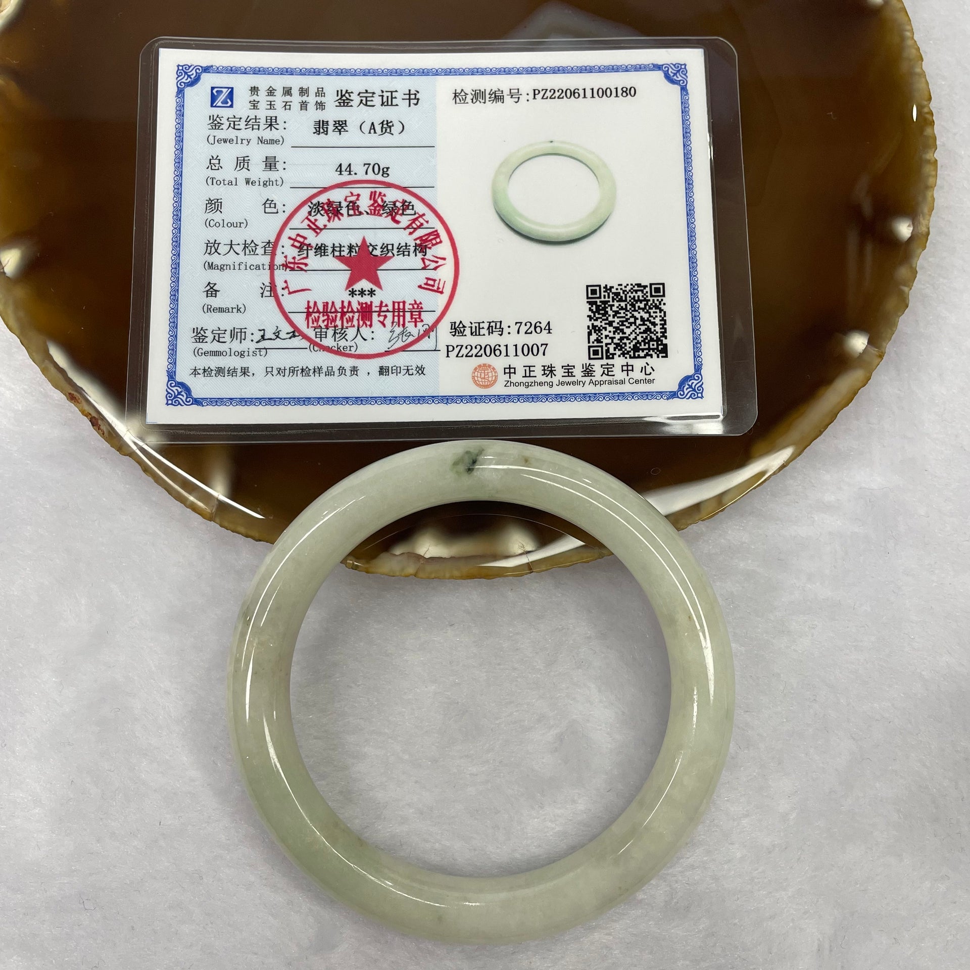 Type A Green Piao Hua Jadeite Bangle 44.70g inner diameter 57.1mm 9.1 by 9.1mm - Huangs Jadeite and Jewelry Pte Ltd
