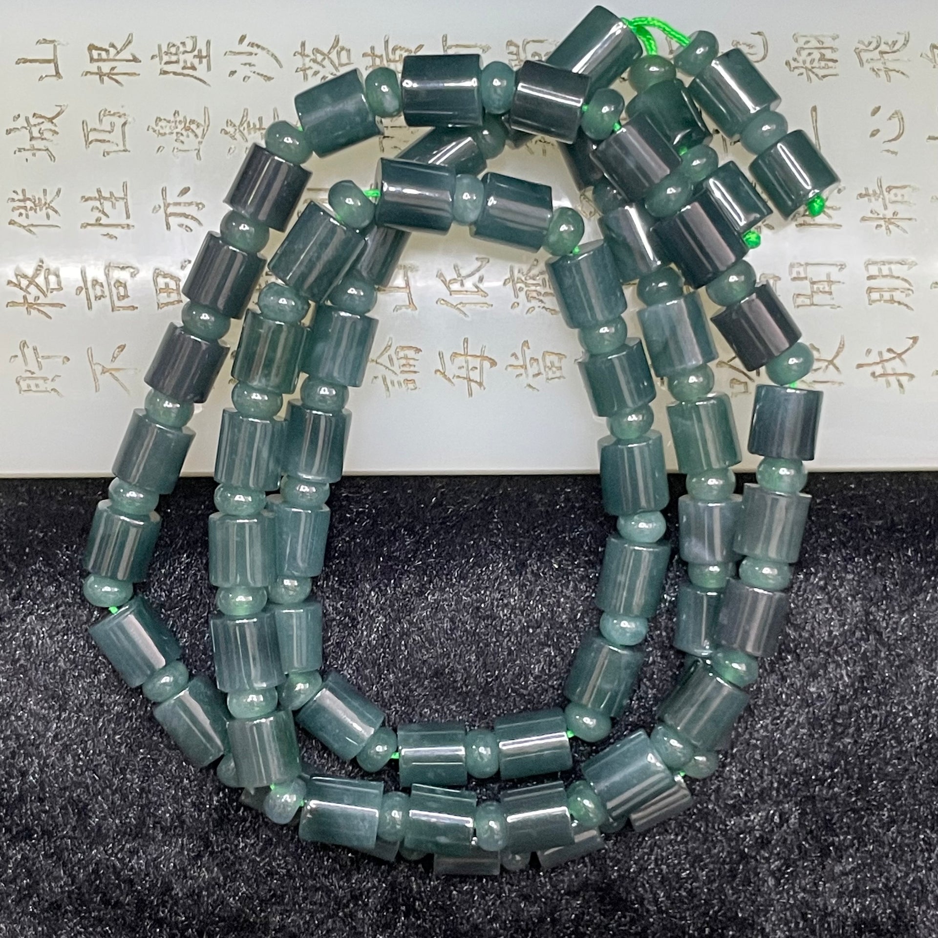 Type A Icy Blueish Green Barrel Jade Jadeite Necklace - 90.92g 7.6mm/piece 61 pieces - Huangs Jadeite and Jewelry Pte Ltd