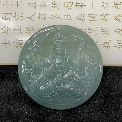 Type A Icy Blueish Green Thousand Hand Guan Yin Jade Jadeite Pendant - 35.09g 56.3 by 56.3 by 4.8mm - Huangs Jadeite and Jewelry Pte Ltd