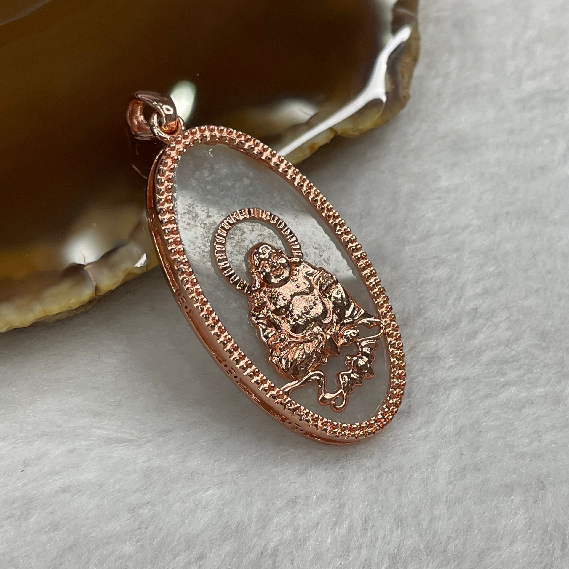 Type A Faint Green Jade Jadeite Milo Laughing Buddha with 925 Silver Pendant - 8.7g 39.8 by 22.0 by 3.9mm - Huangs Jadeite and Jewelry Pte Ltd