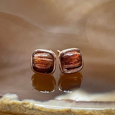 Natural Copper Rutilated Quartz 铜发晶 925 Silver Earrings 0.98g 7.1 by 7.1 by 3.3mm - Huangs Jadeite and Jewelry Pte Ltd