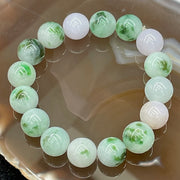Type A Burmese Green & Lavender Floating Spicy Green Jade Jadeite Bracelet - 62.49g 13.0-14.0mm/bead 16 beads - Huangs Jadeite and Jewelry Pte Ltd