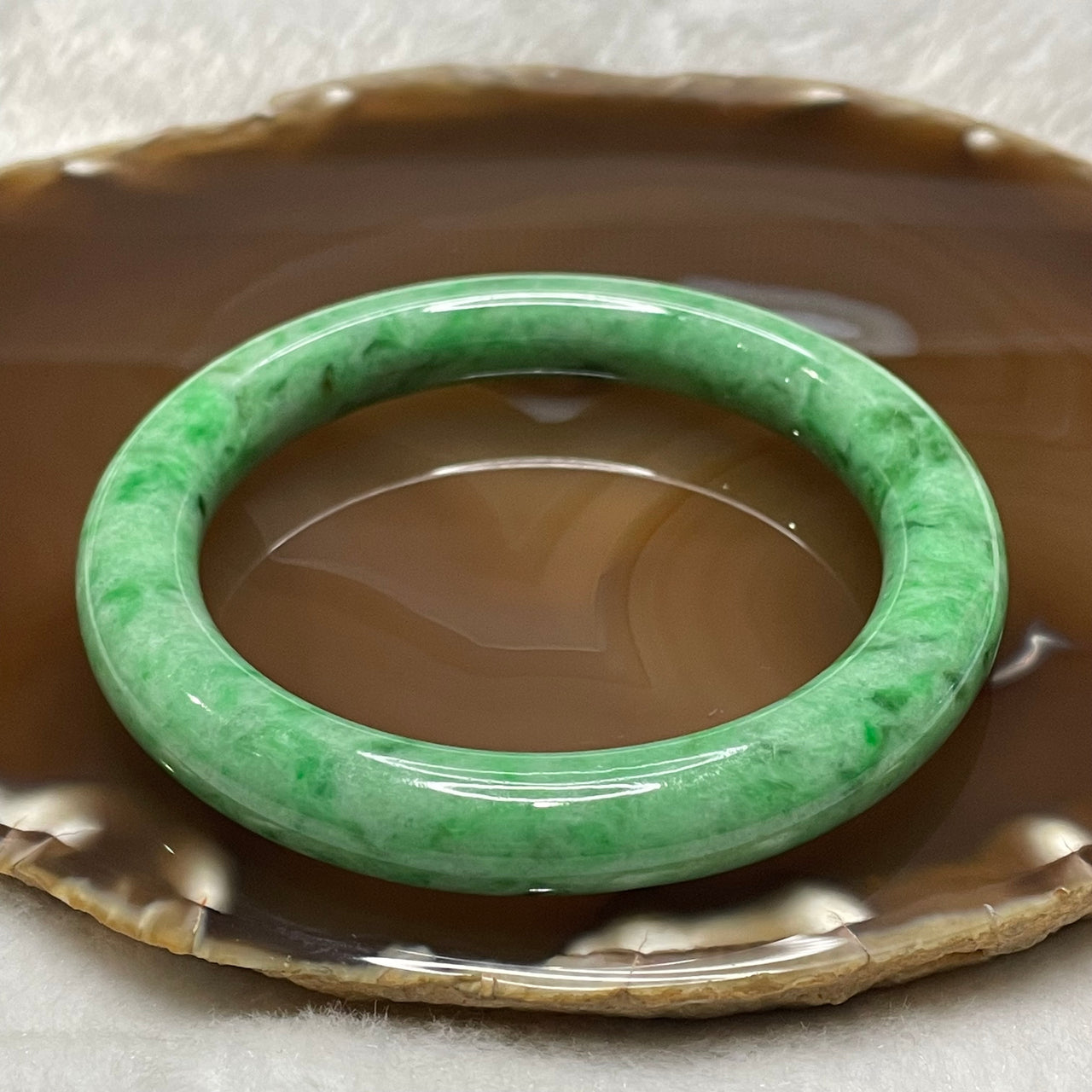 Type A Apple Green Jade Jadeite Bangle 60.77g Inner Diameter: 59.2mm Thickness: 10.2 by 10.4mm - Huangs Jadeite and Jewelry Pte Ltd