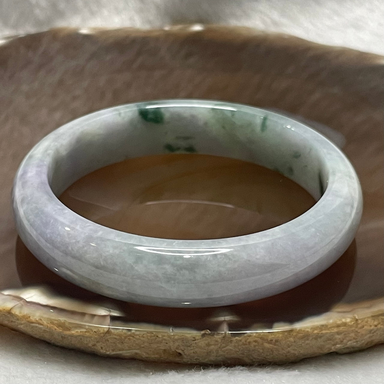 Type A Light Lavender & Green Piao Hua Jade Jadeite Bangle - 47.73g Inner Diameter 53.9mm Thickness 12.2 by 7.6mm - Huangs Jadeite and Jewelry Pte Ltd