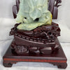 Type A Green with Yellow Spots Jade Jadeite Standing Guan Gong 义薄云天 旗开得胜 with Wooden Stand and Victory Flag - 2.56kg Dimensions with Stand: 45 by 23 by 17cm Jade Dimensions: 27 by 14 by 8cm - Huangs Jadeite and Jewelry Pte Ltd